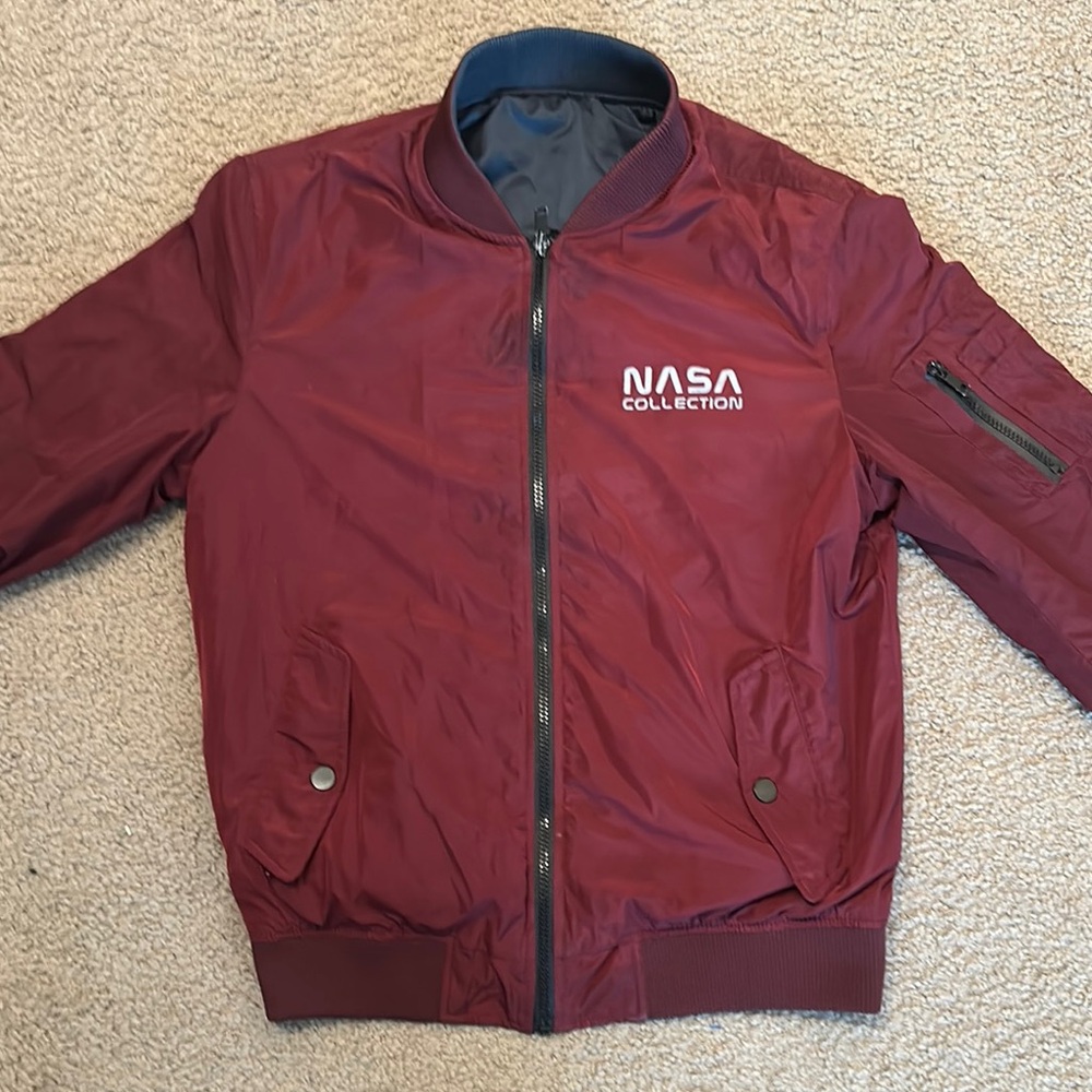 Kevitle Men’s NASA Collection Zip Up Flight Bomber Jacket Burgundy Size S - Picture 1 of 11